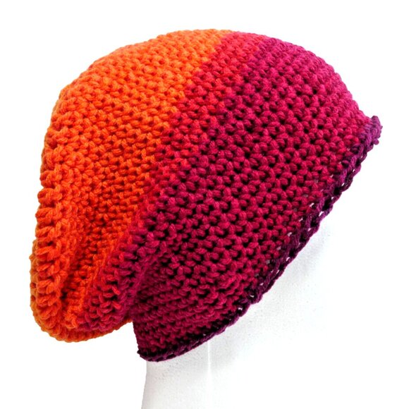 Multicolor Slouch Hat Baggy Beanie Cap Unisex Handmade Crochet Knit Stripe NWT - Picture 2 of 7